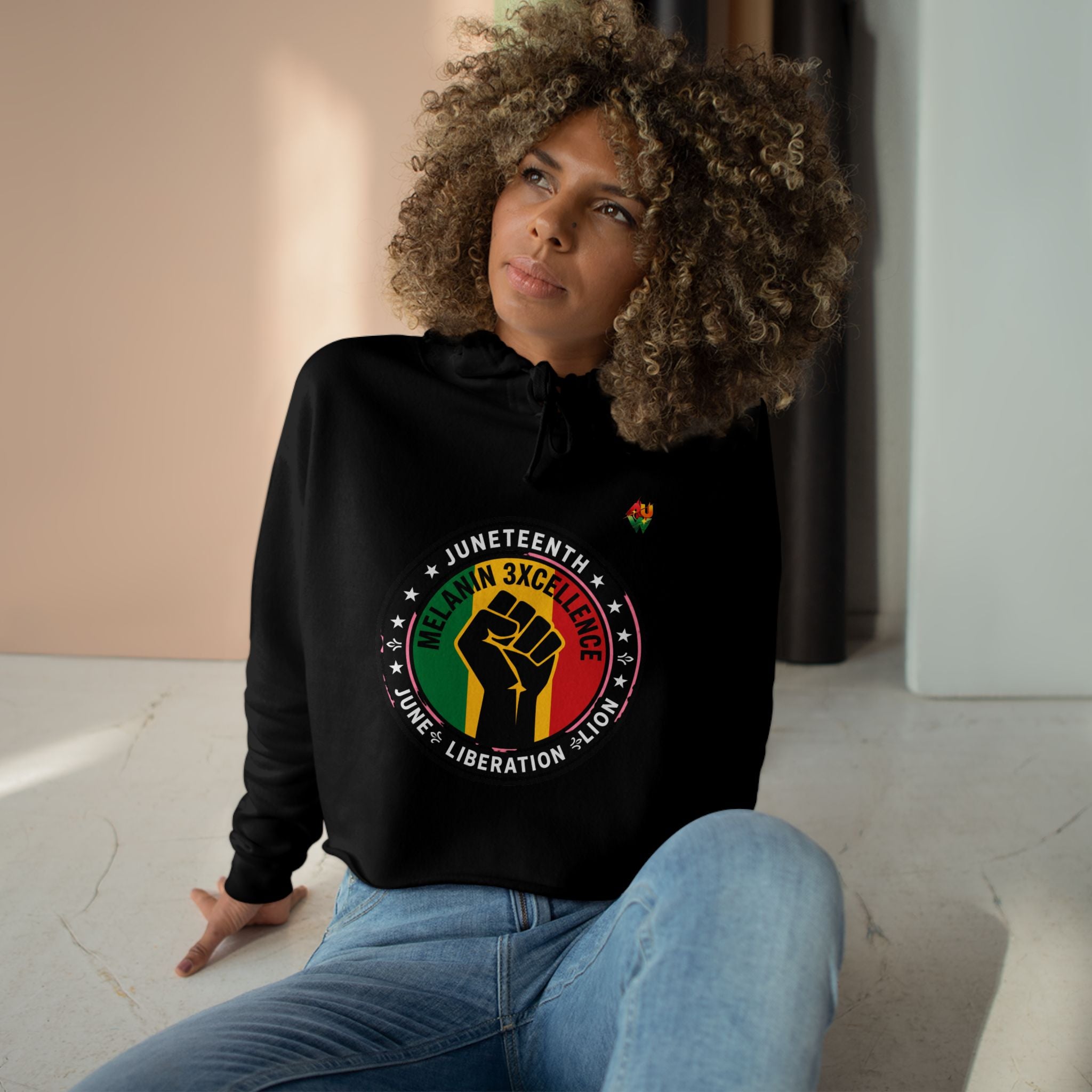 Juneteenth Melanin Excellence Crop Hoodie — Black Power Fist Graphic
