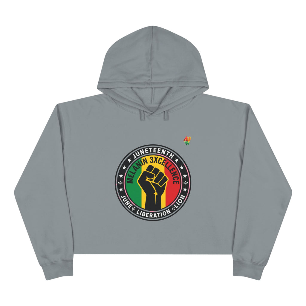 Juneteenth Melanin Excellence Crop Hoodie — Black Power Fist Graphic