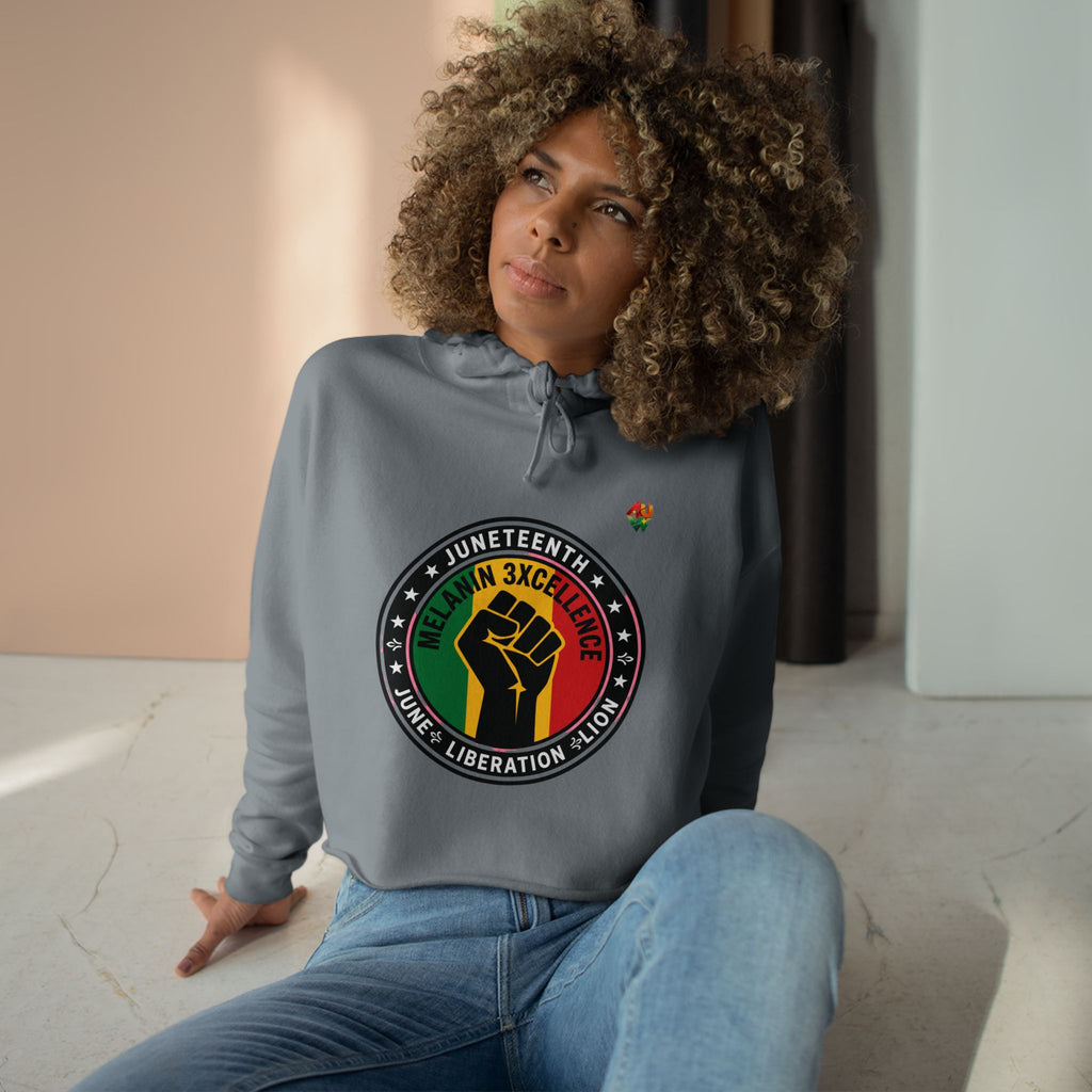 Juneteenth Melanin Excellence Crop Hoodie — Black Power Fist Graphic