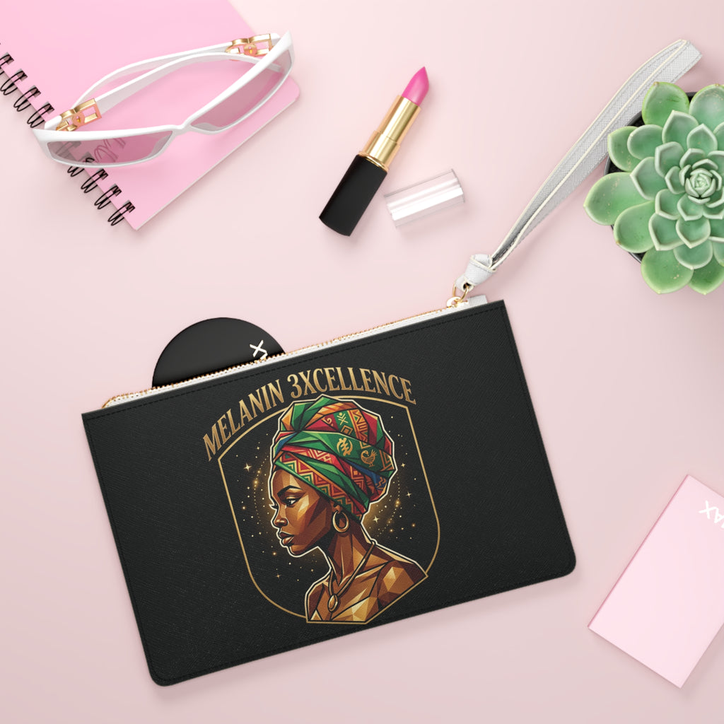 MELANIN 3XCELLENCE  Clutch Bag — Colorful Afrocentric AUW Chakra Logo Wristlet