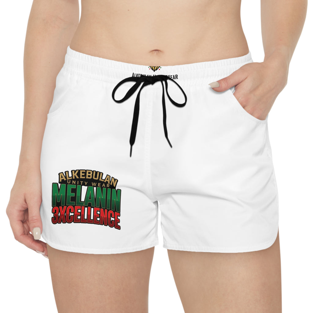 Alkebulan Unity Wear "Melanin Excellence" White Athletic Shorts Women's Casual Shorts (AOP)