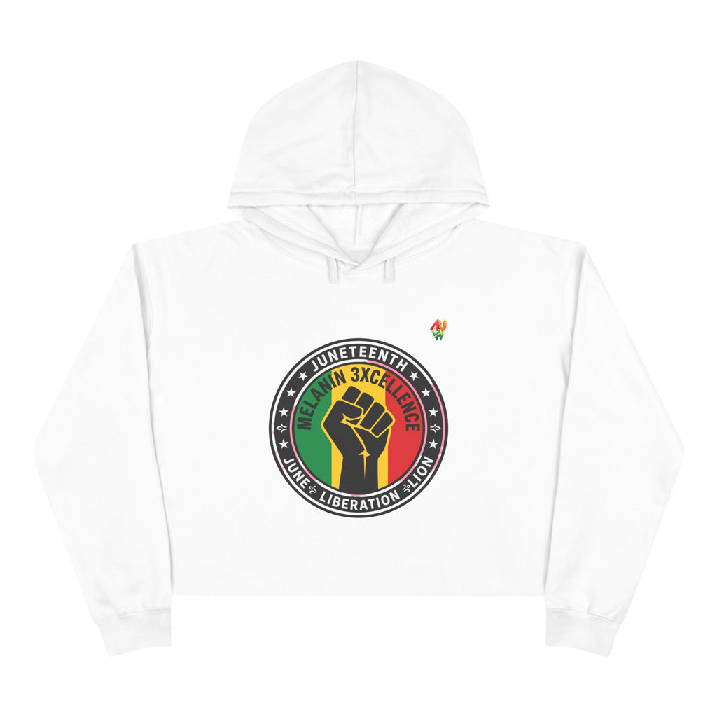 Juneteenth Melanin Excellence Crop Hoodie — Black Power Fist Graphic