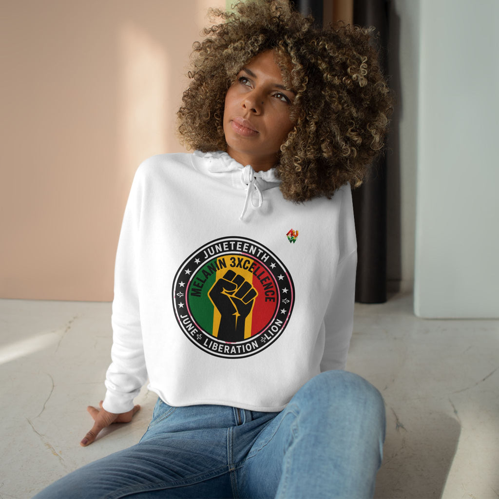 Juneteenth Melanin Excellence Crop Hoodie — Black Power Fist Graphic