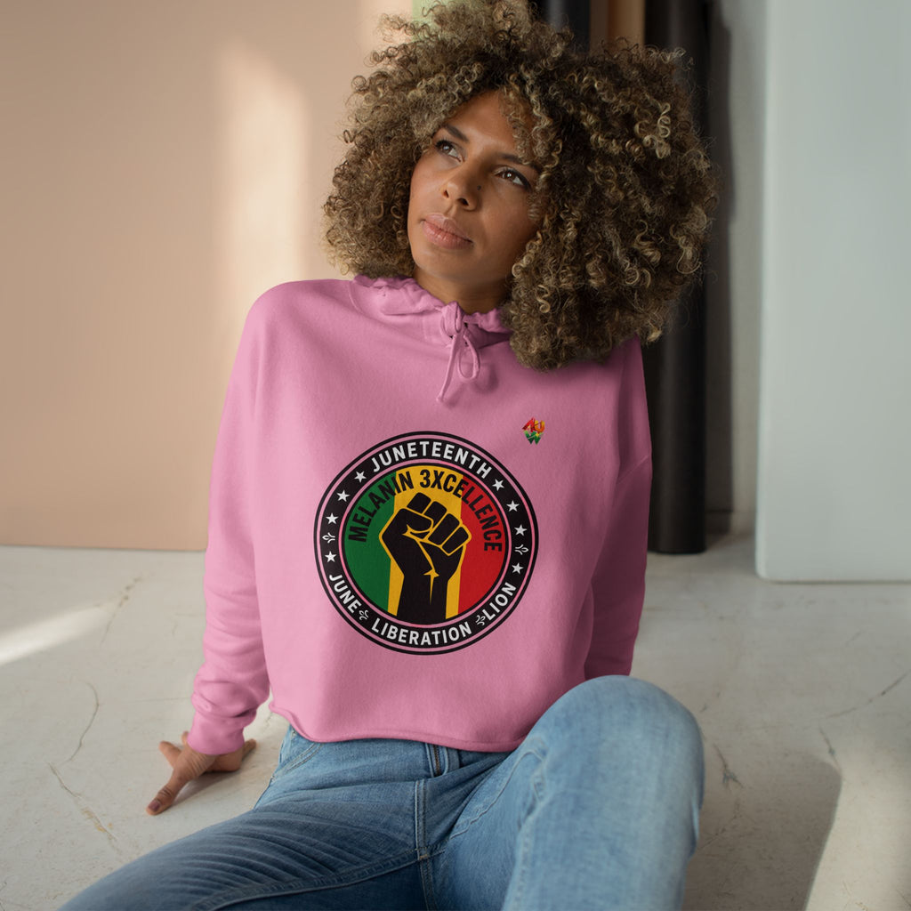 Juneteenth Melanin Excellence Crop Hoodie — Black Power Fist Graphic