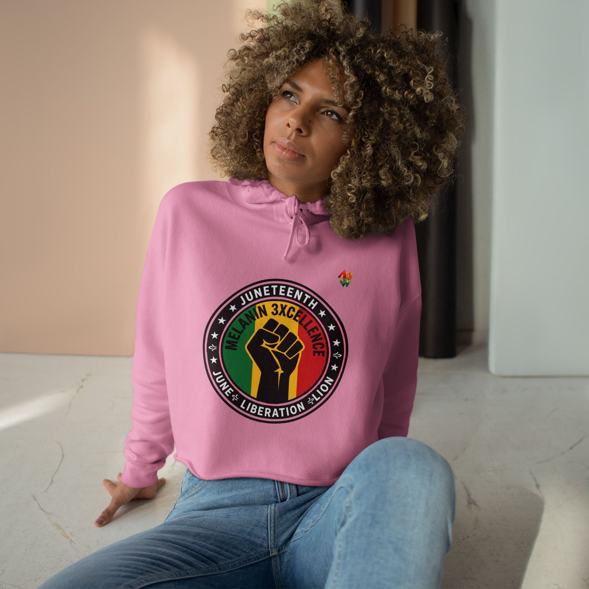 Juneteenth Melanin Excellence Crop Hoodie — Black Power Fist Graphic