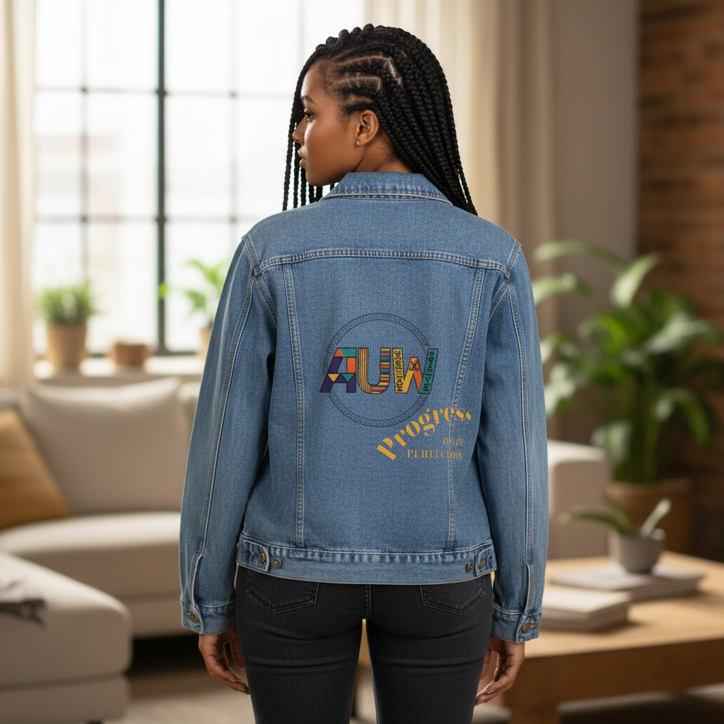 Denim Jacket — Colorblock 'AUW' Back Logo Casual Men's/ Women's Trucker