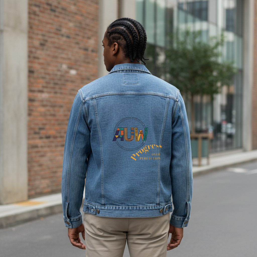 Denim Jacket — Colorblock 'AUW' Back Logo Casual Men's/ Women's Trucker