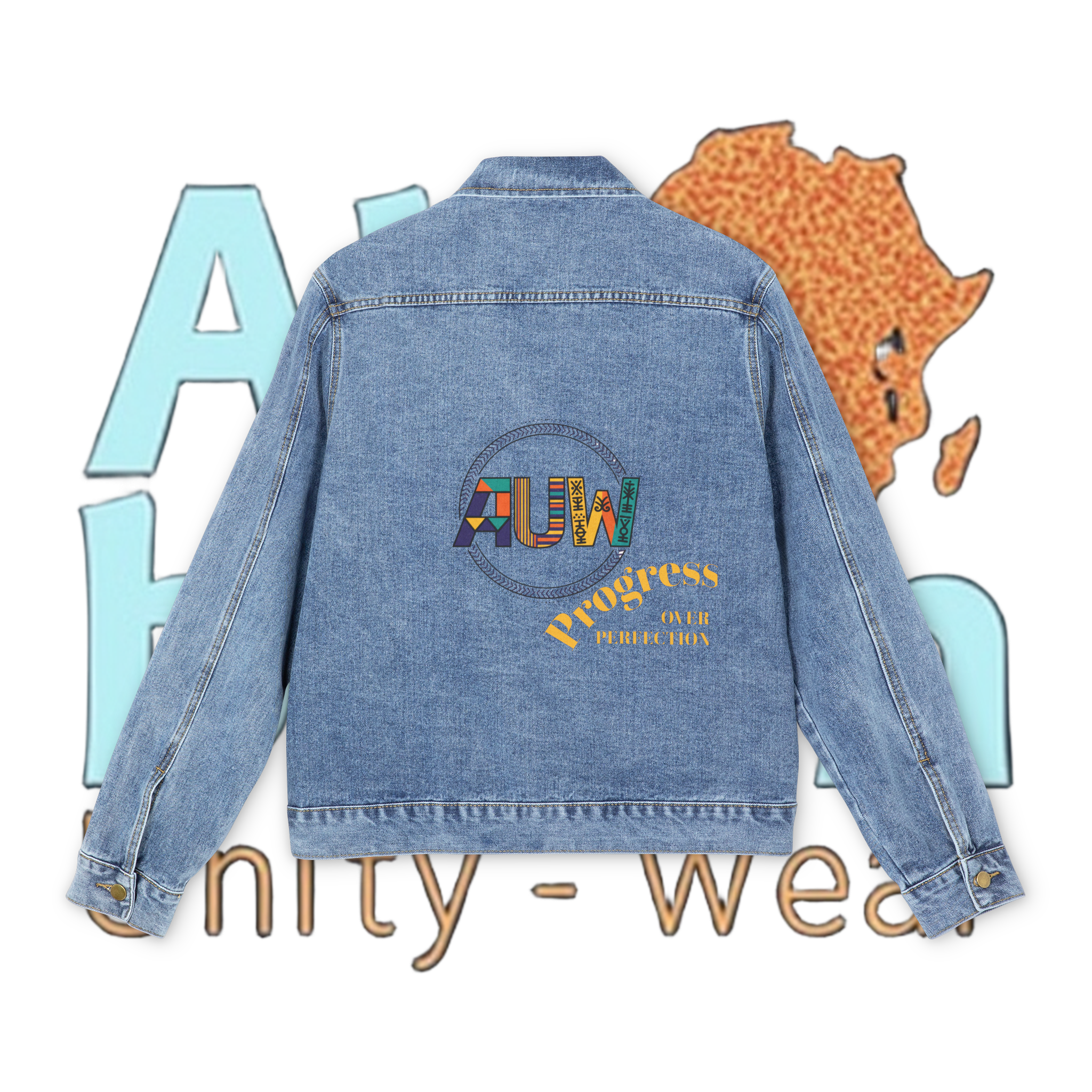 Denim Jacket — Colorblock 'AUW' Back Logo Casual Men's/ Women's Trucker