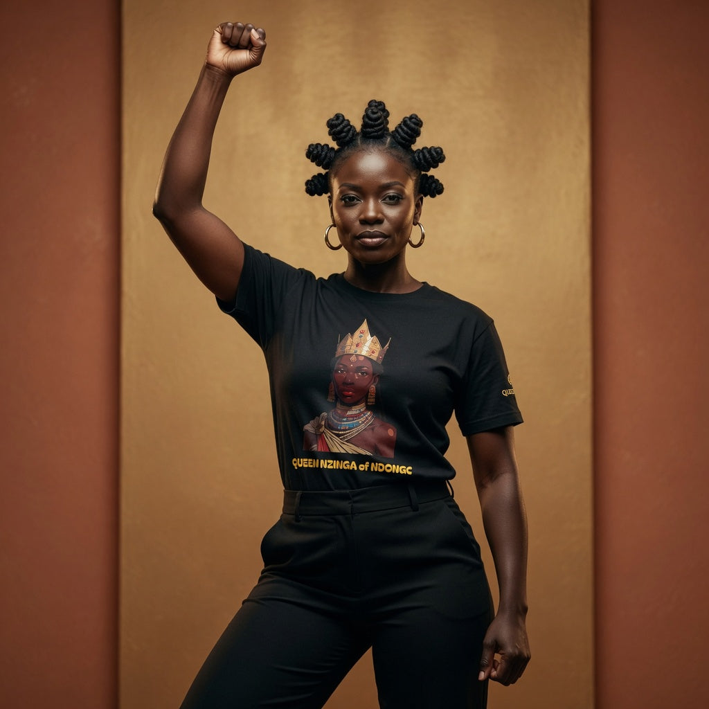 Queen Nzinga of Ndongo T-Shirt – African Warrior Queen Resistance Tee | Alkebulan Unity Wear Unisex Heavy Cotton Tee