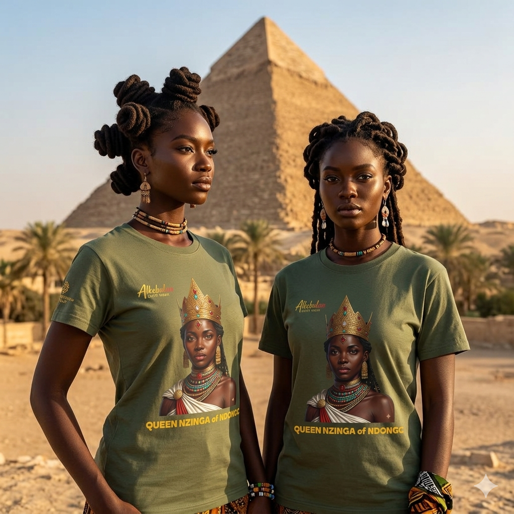 Queen Nzinga of Ndongo T-Shirt – African Warrior Queen Resistance Tee | Alkebulan Unity Wear Unisex Heavy Cotton Tee