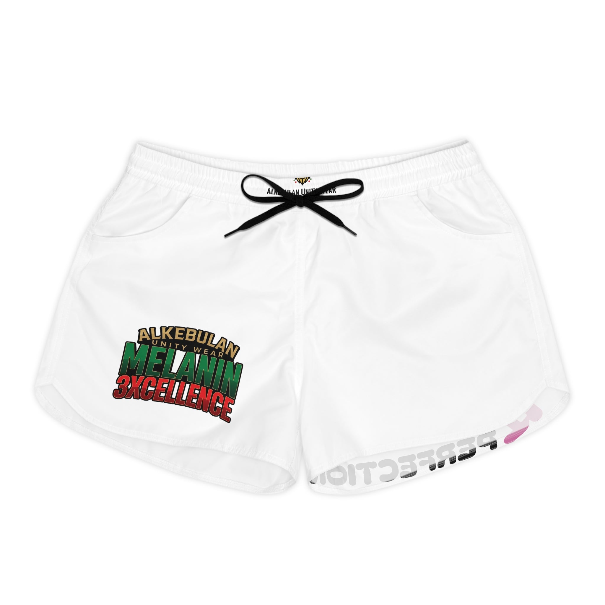 Alkebulan Unity Wear "Melanin Excellence" White Athletic Shorts Women's Casual Shorts (AOP)