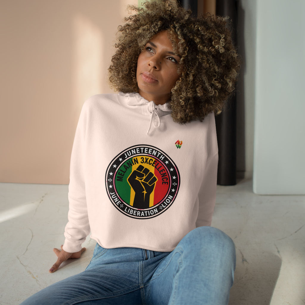 Juneteenth Melanin Excellence Crop Hoodie — Black Power Fist Graphic