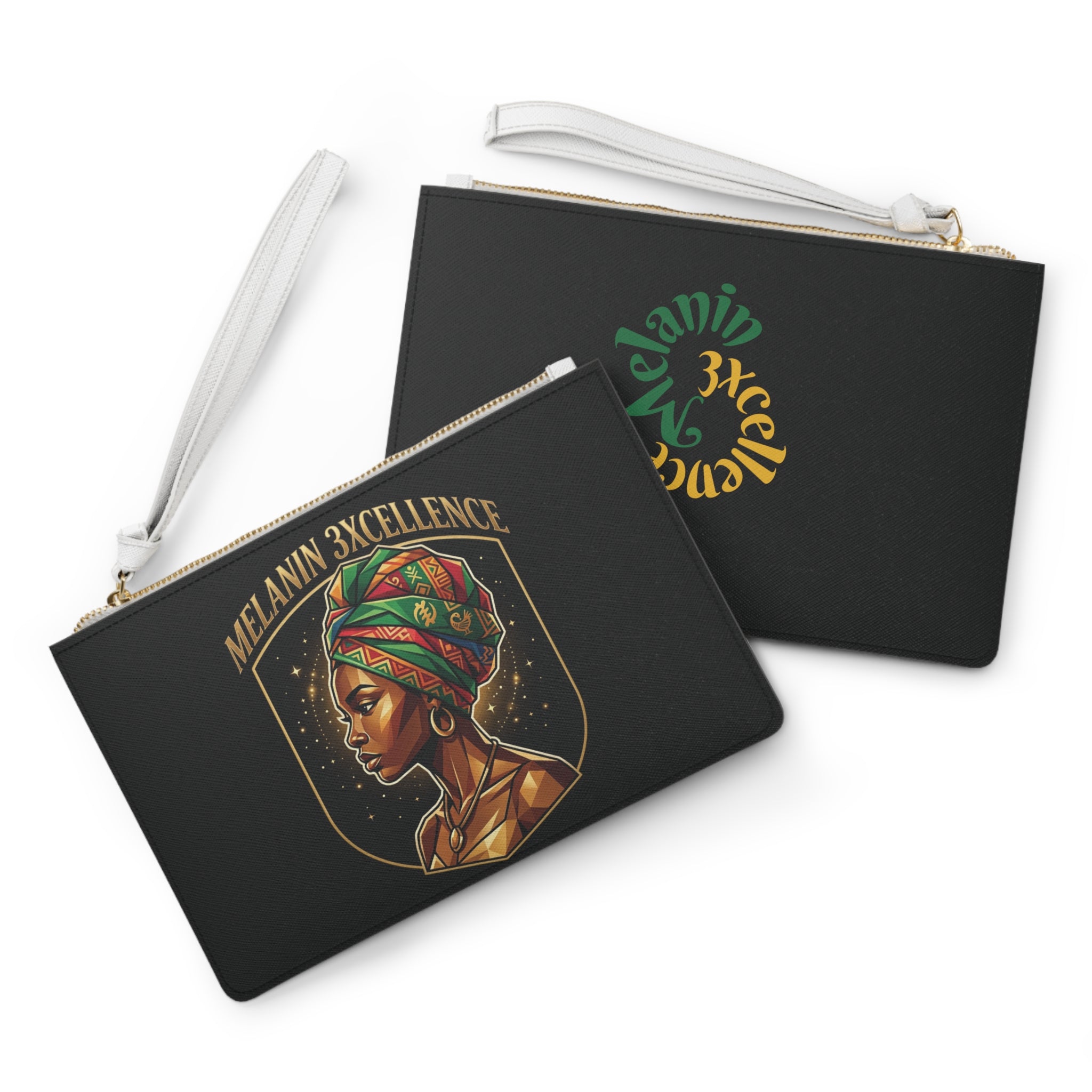MELANIN 3XCELLENCE  Clutch Bag — Colorful Afrocentric AUW Chakra Logo Wristlet