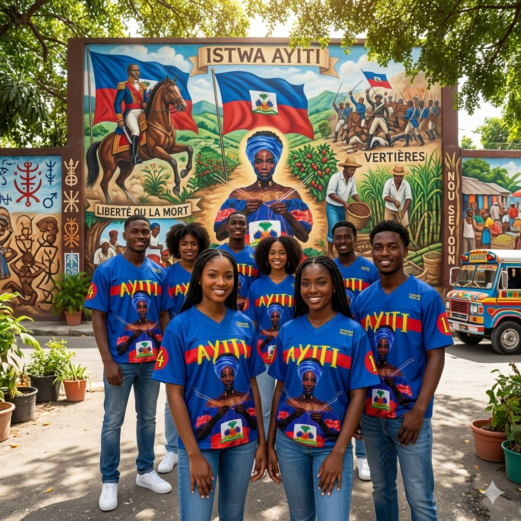 Ayiti "Haitian Heritage" Cropped Mesh Football Jersey – Royal Blue