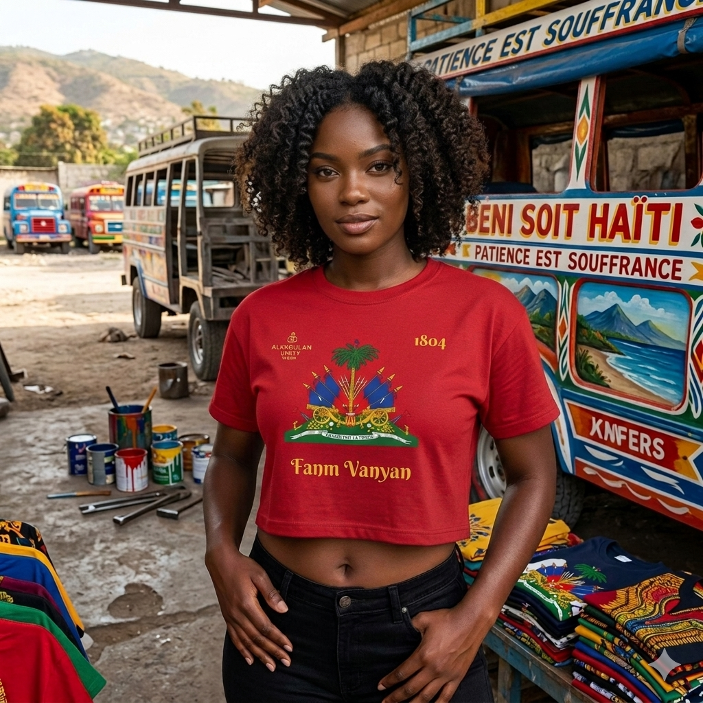 GodMother of Liberation Haitian Flag Women's Crop Tee